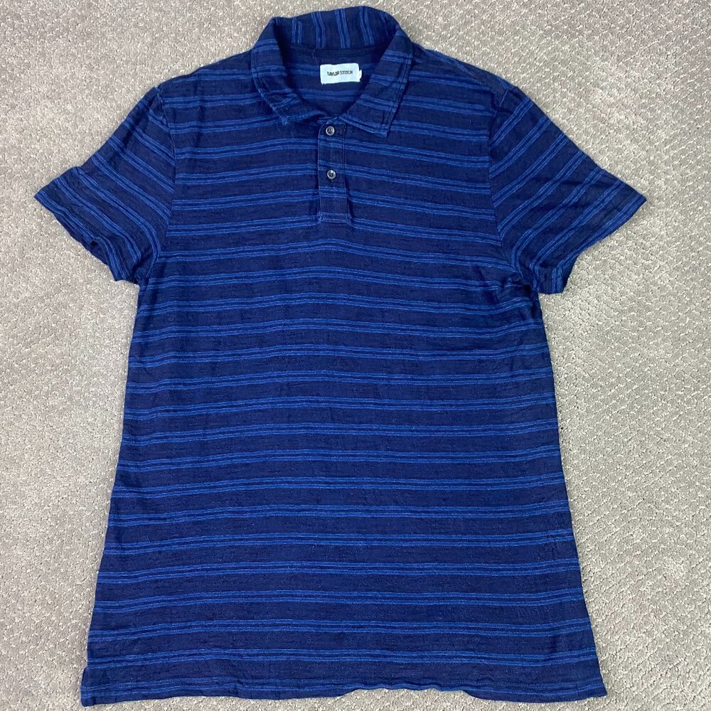 Taylor Stitch Polo Shirt Men's 42 Blue Stripe Striped Organic Cotton